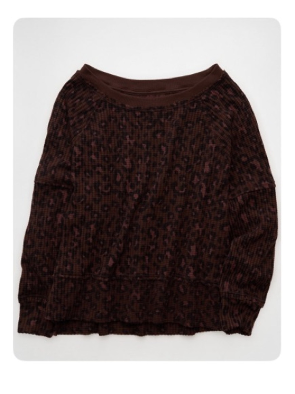 American Eagle Big Hug Off-The-Shoulder Waffle Sweatshirt in color Dark Brown